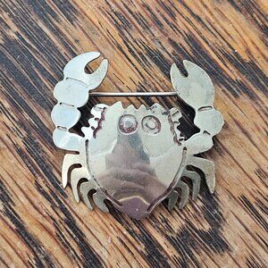 Adorable Vintage Sterling Silver Crab Sea Critter Brooch Pin